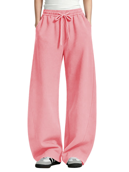 TEMOFON Womens Barrel Sweatpants Wide Leg Sweat Pants Elastic Waisted Trousers with Pockets Drawstring Workout Pants