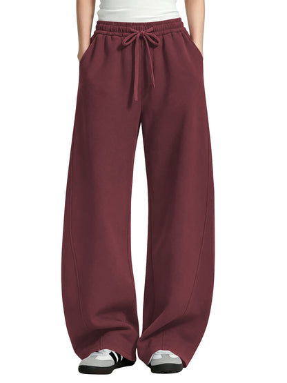 TEMOFON Womens Barrel Sweatpants Wide Leg Sweat Pants Elastic Waisted Trousers with Pockets Drawstring Workout Pants