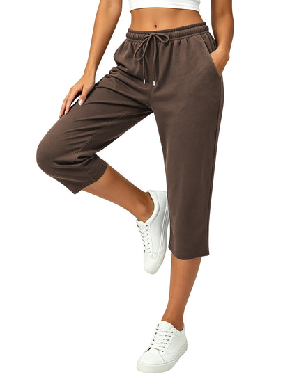 TEMOFON Pants for Women Summer Waisted Drawstring Straight Leg Capri Pants with Pockets Ankle Lounge Pants
