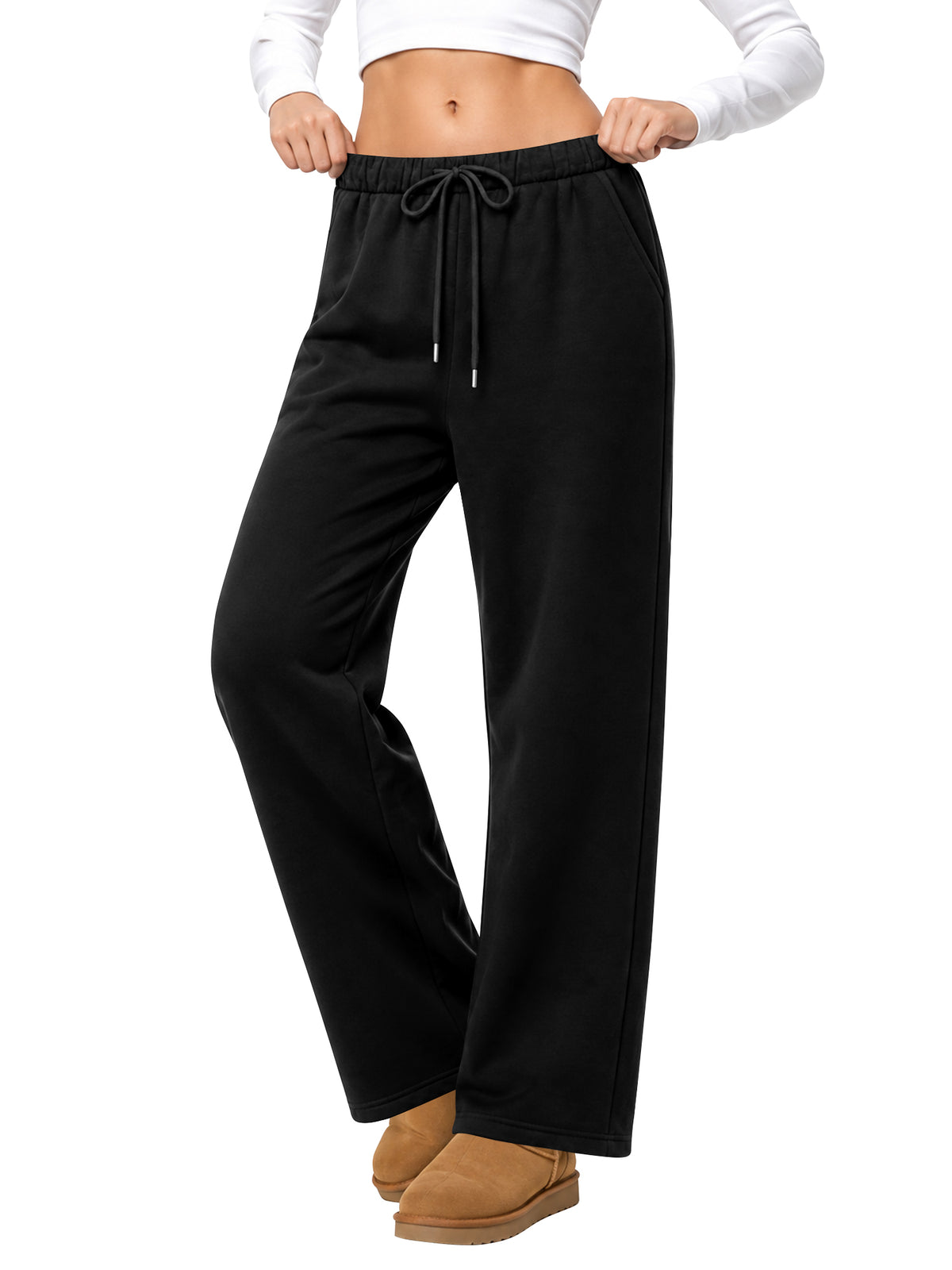 Temofon Fleece Lined Sweatpants for Women Baggy Drawstring Wide Leg Womens Sweatpants Casual Lounge Pants