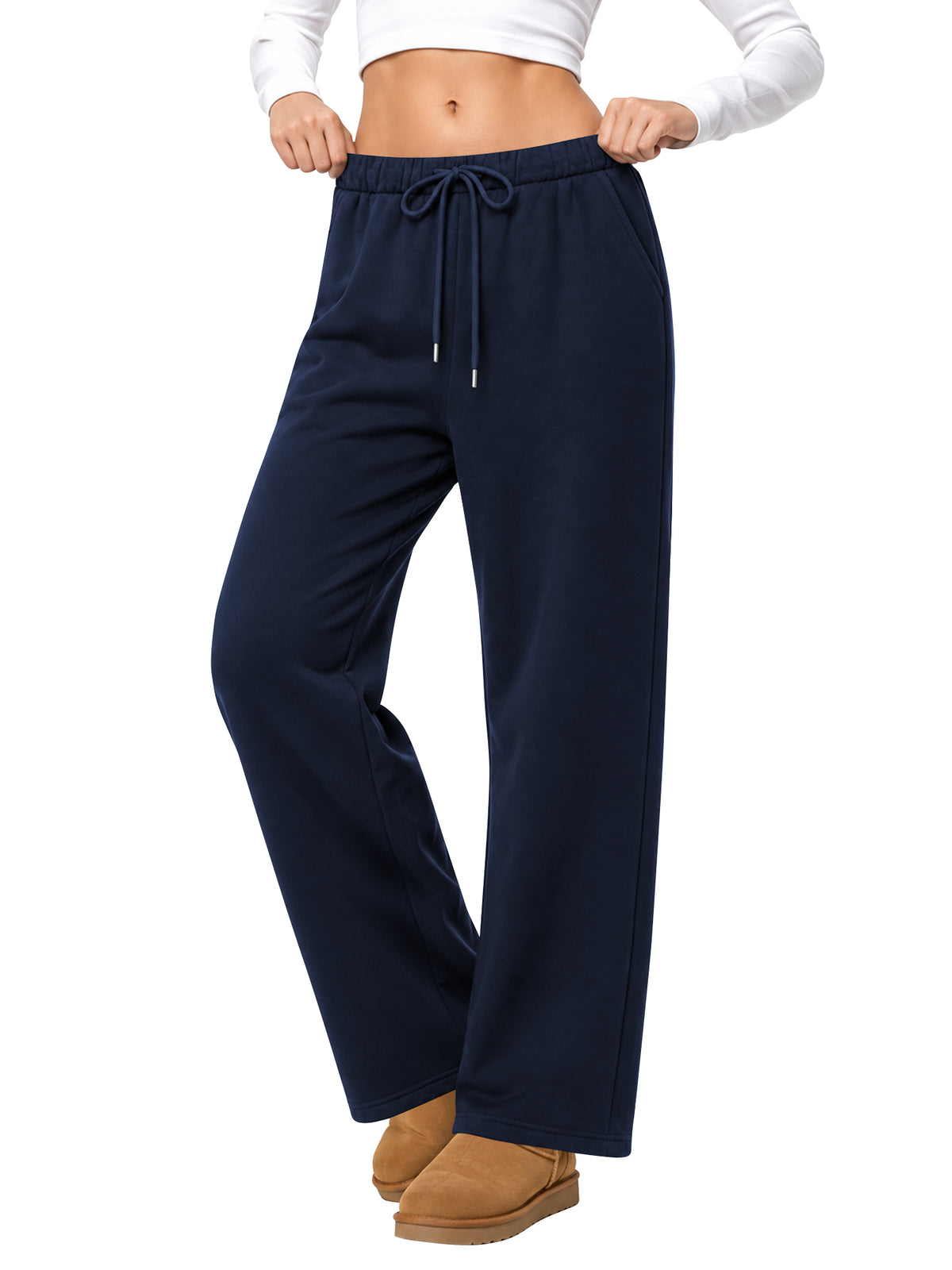 Temofon Fleece Lined Sweatpants for Women Baggy Drawstring Wide Leg Womens Sweatpants Casual Lounge Pants