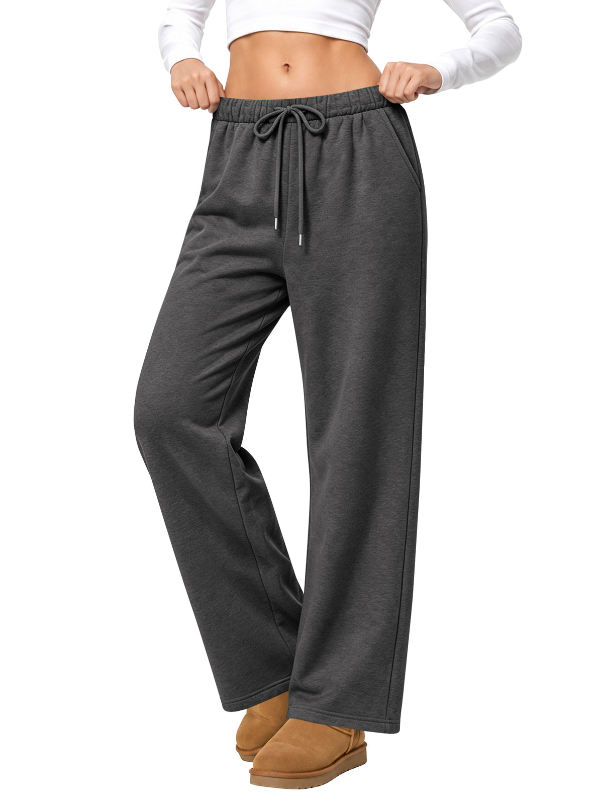 Temofon Fleece Lined Sweatpants for Women Baggy Drawstring Wide Leg Womens Sweatpants Casual Lounge Pants