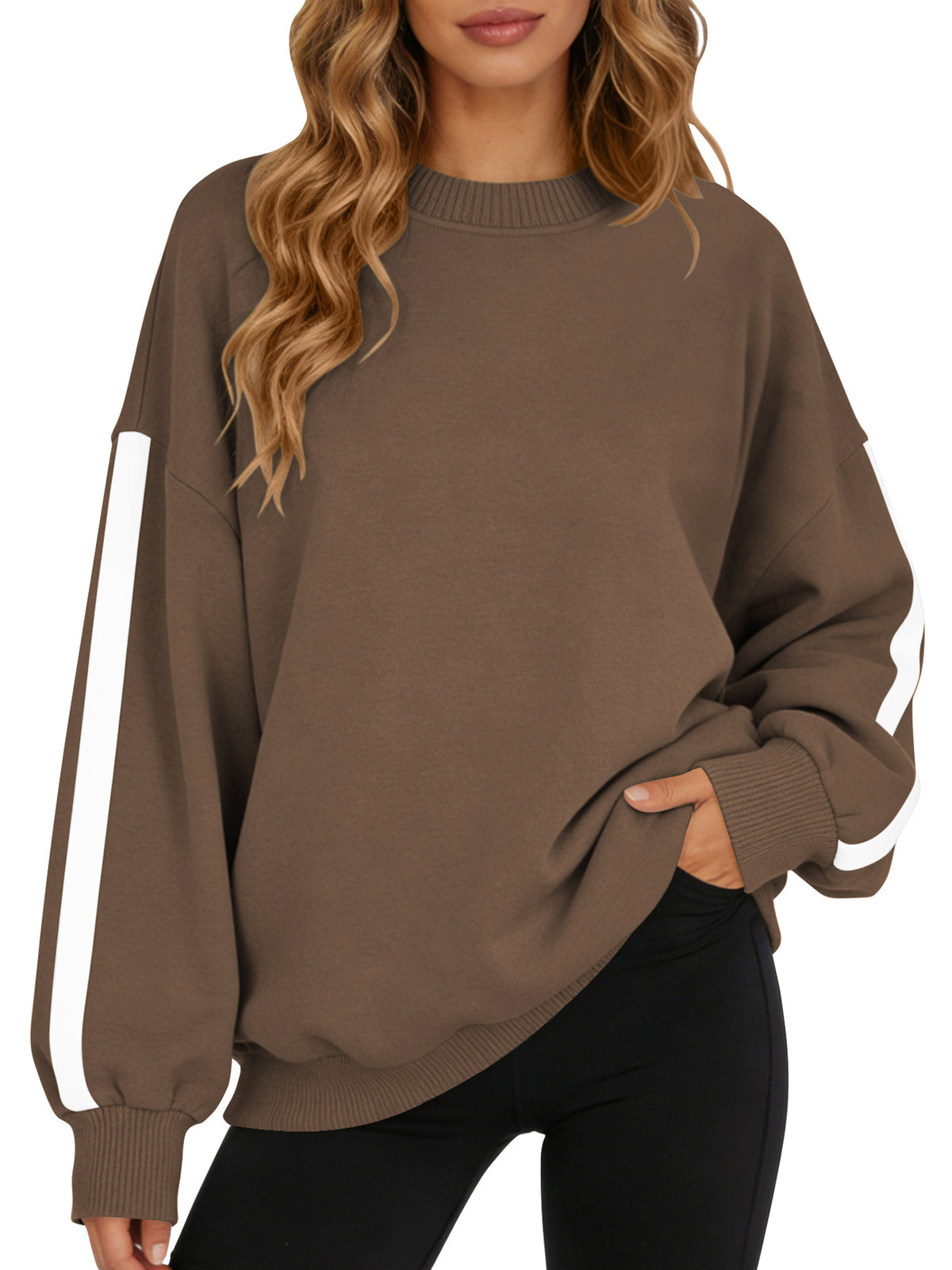 TEMOFON Sweatshirts for Women Fall clothes Loose Crew Neck Long Sleeve Shirts for Winter Tops Trendy Fleece Lined Sweat Shirts