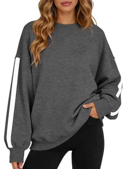 TEMOFON Sweatshirts for Women Fall clothes Loose Crew Neck Long Sleeve Shirts for Winter Tops Trendy Fleece Lined Sweat Shirts