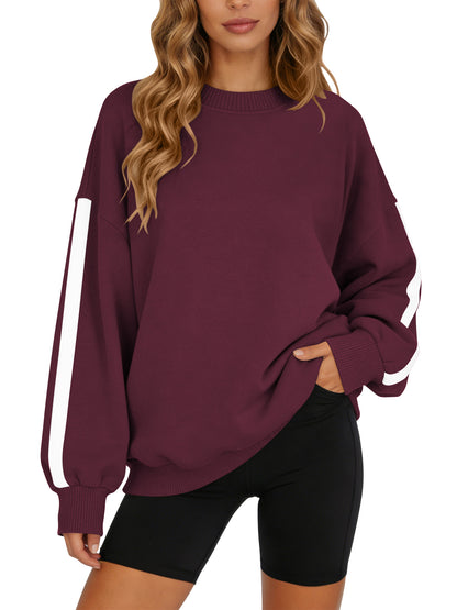 TEMOFON Sweatshirts for Women Fall clothes Loose Crew Neck Long Sleeve Shirts for Winter Tops Trendy Fleece Lined Sweat Shirts