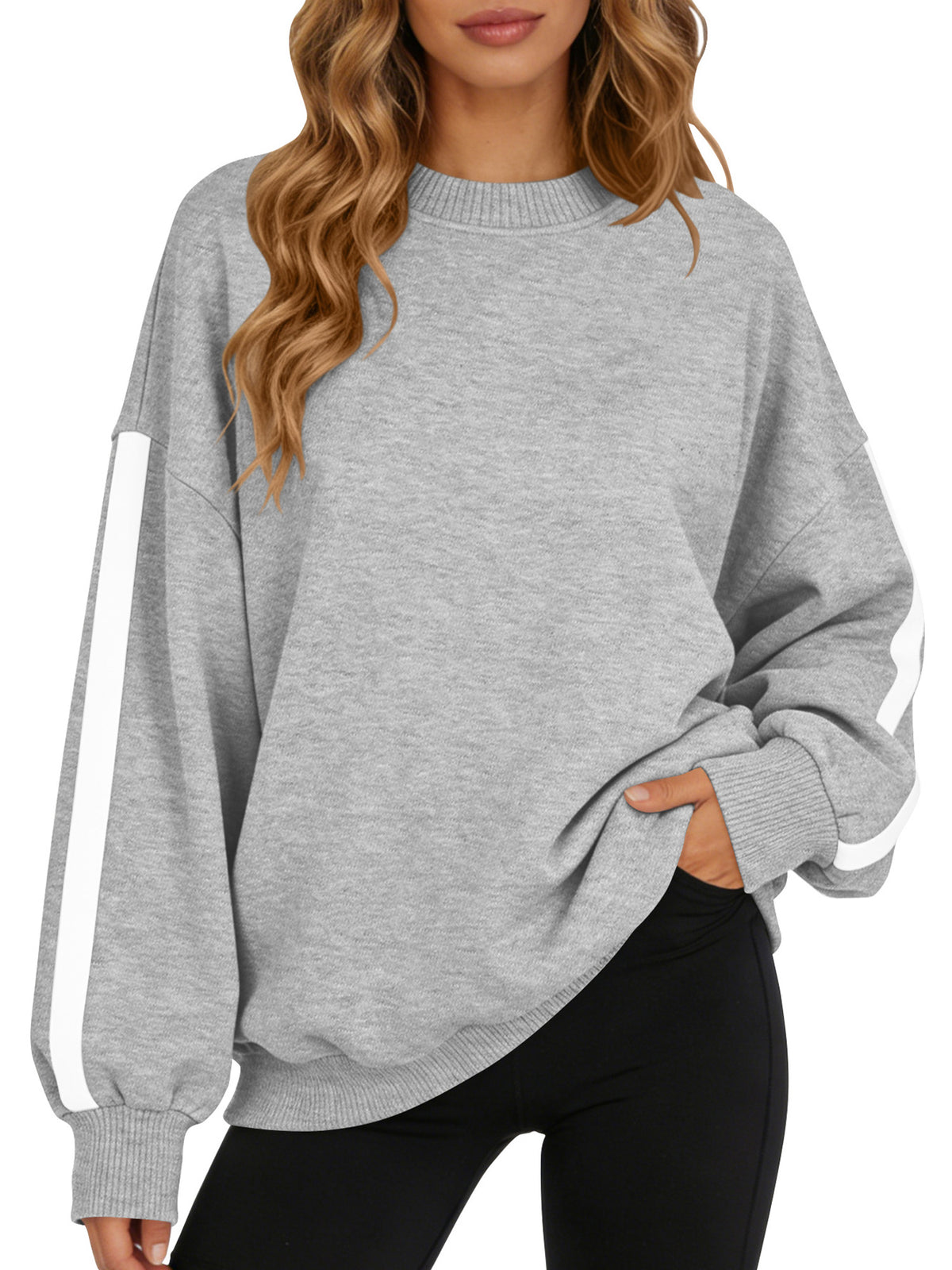 TEMOFON Sweatshirts for Women Fall clothes Loose Crew Neck Long Sleeve Shirts for Winter Tops Trendy Fleece Lined Sweat Shirts