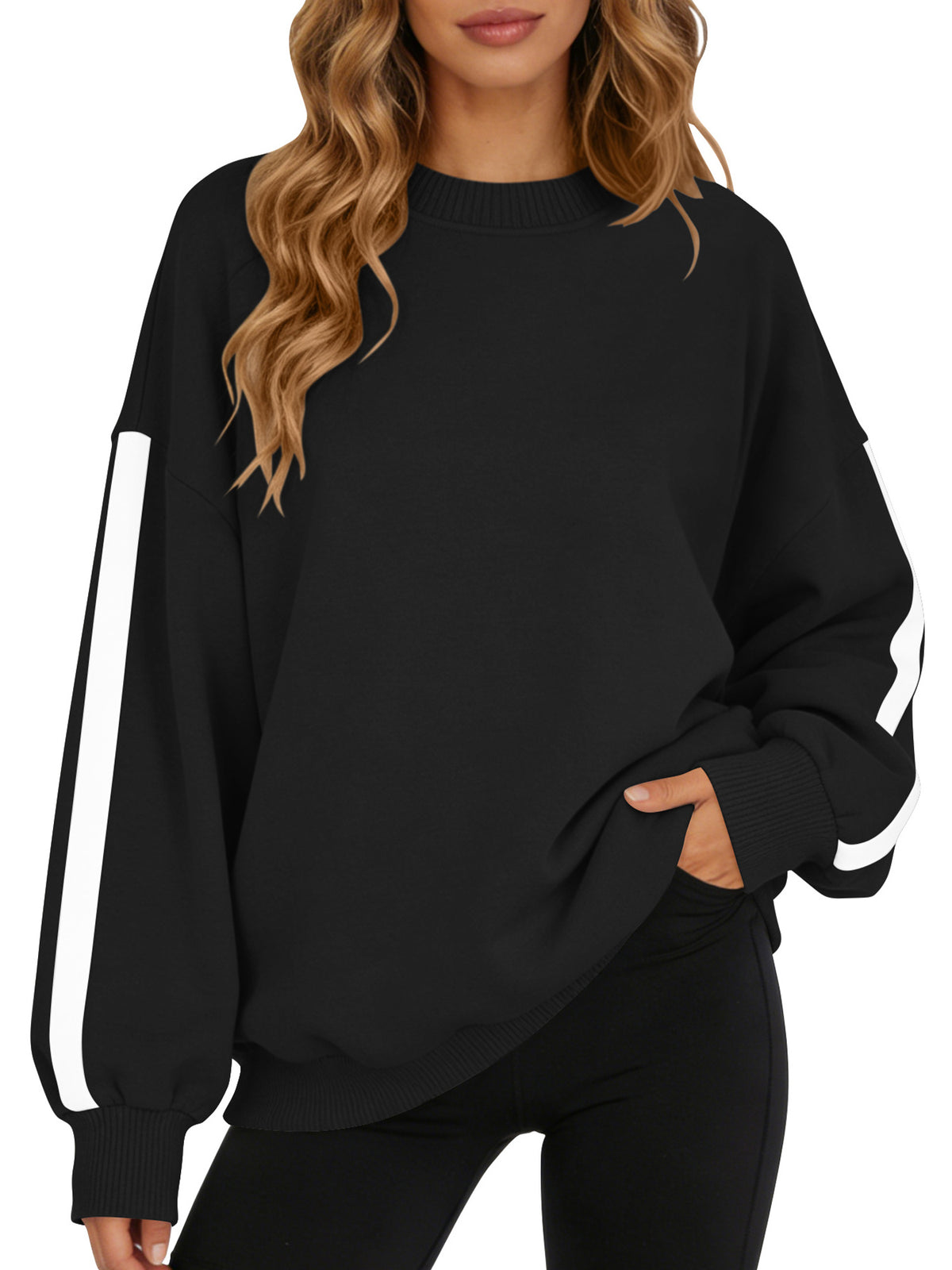TEMOFON Sweatshirts for Women Fall clothes Loose Crew Neck Long Sleeve Shirts for Winter Tops Trendy Fleece Lined Sweat Shirts