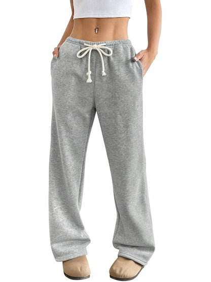 TEMOFON Wide Leg Sweatpants for Women Casual High Waisted Baggy Drawstring Workout Pants with Pockets Fashion Joggers Athletic Pants