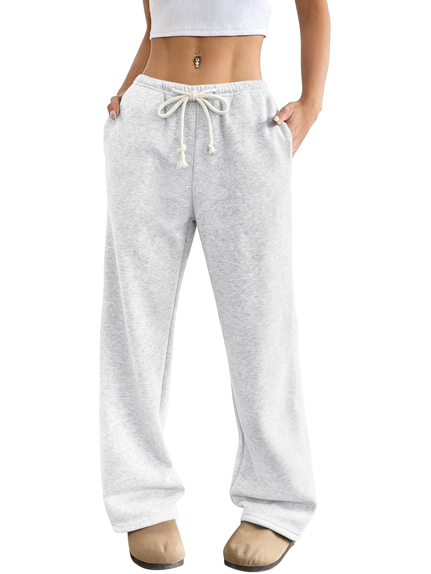 TEMOFON Wide Leg Sweatpants for Women Casual High Waisted Baggy Drawstring Workout Pants with Pockets Fashion Joggers Athletic Pants