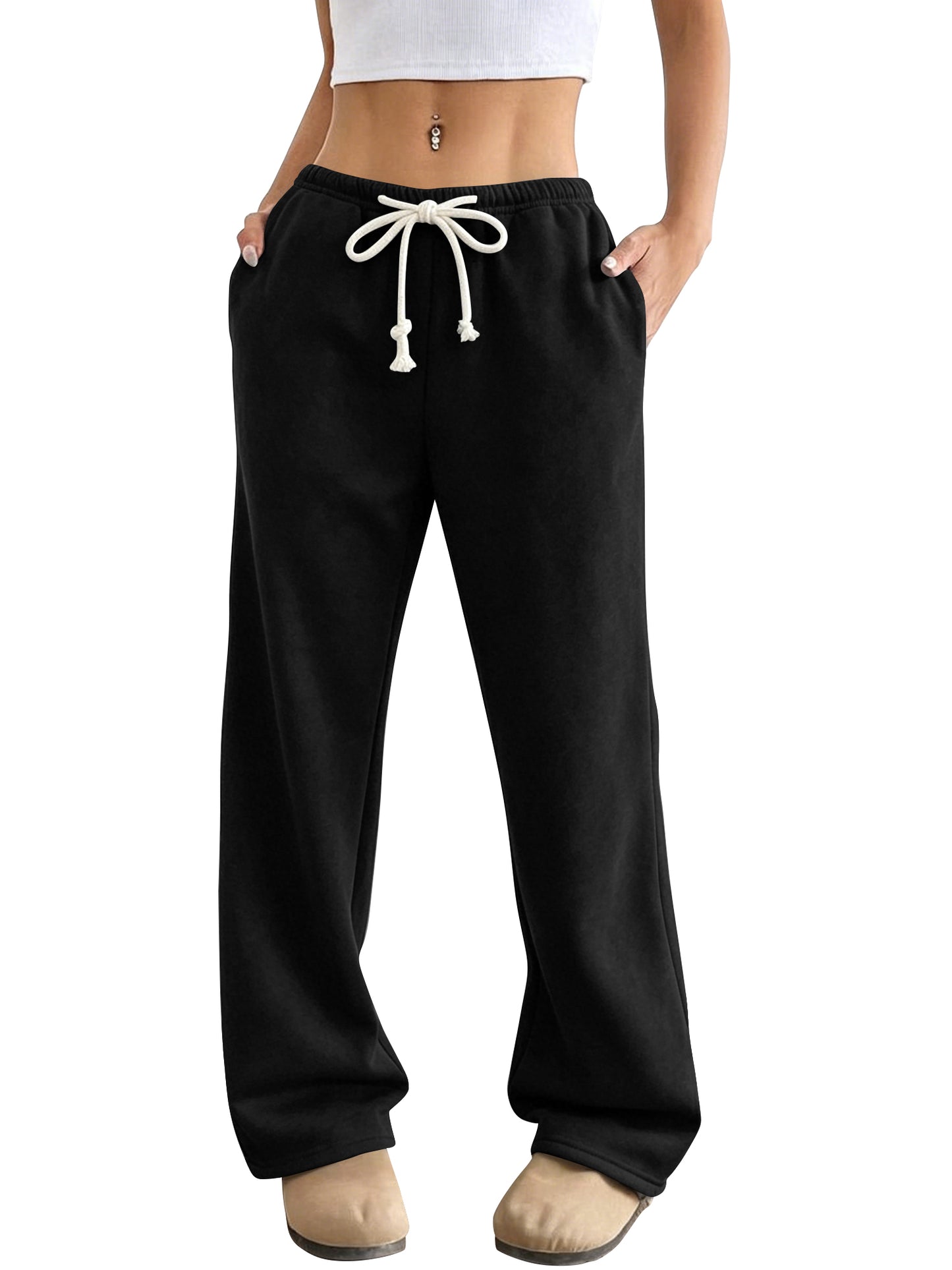 TEMOFON Wide Leg Sweatpants for Women Casual High Waisted Baggy Drawstring Workout Pants with Pockets Fashion Joggers Athletic Pants