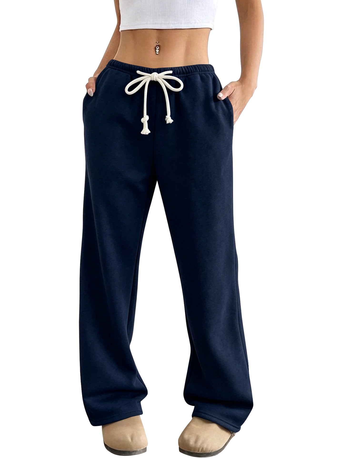 TEMOFON Wide Leg Sweatpants for Women Casual High Waisted Baggy Drawstring Workout Pants with Pockets Fashion Joggers Athletic Pants