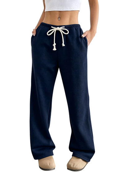 TEMOFON Wide Leg Sweatpants for Women Casual High Waisted Baggy Drawstring Workout Pants with Pockets Fashion Joggers Athletic Pants