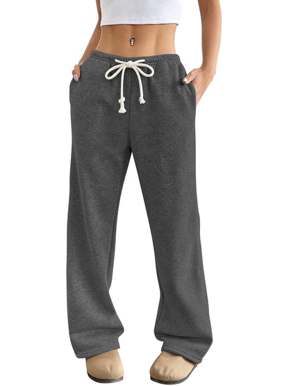 TEMOFON Wide Leg Sweatpants for Women Casual High Waisted Baggy Drawstring Workout Pants with Pockets Fashion Joggers Athletic Pants
