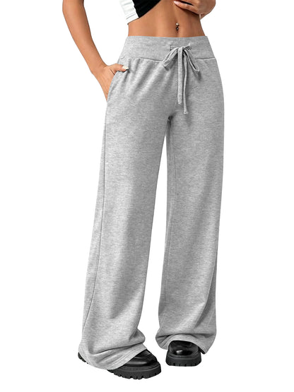 TEMOFON Womens Straight Leg Low rise Sweat Pants Wide Leg Sweatpants Drawstring Elastic Pants with Pockets