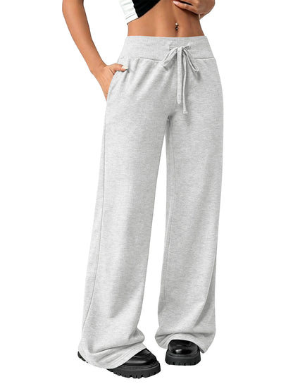 TEMOFON Womens Straight Leg Low rise Sweat Pants Wide Leg Sweatpants Drawstring Elastic Pants with Pockets