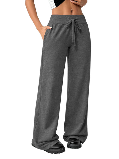 TEMOFON Womens Straight Leg Low rise Sweat Pants Wide Leg Sweatpants Drawstring Elastic Pants with Pockets