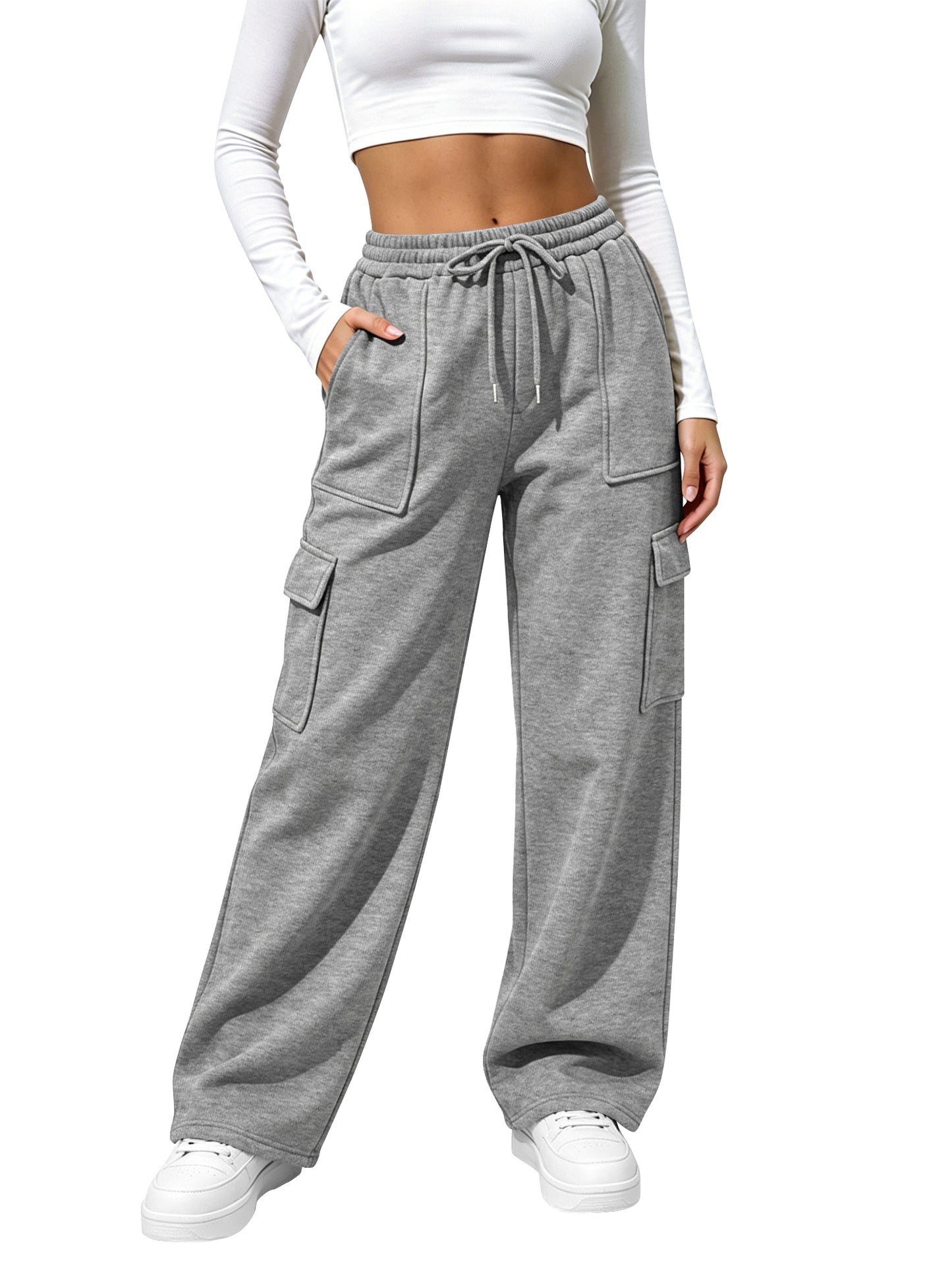 TEMOFON Womens Cargo Sweatpants Baggy High Waisted Joggers Sweat Pants Athletic Pants with Pockets Casual Workout Pants