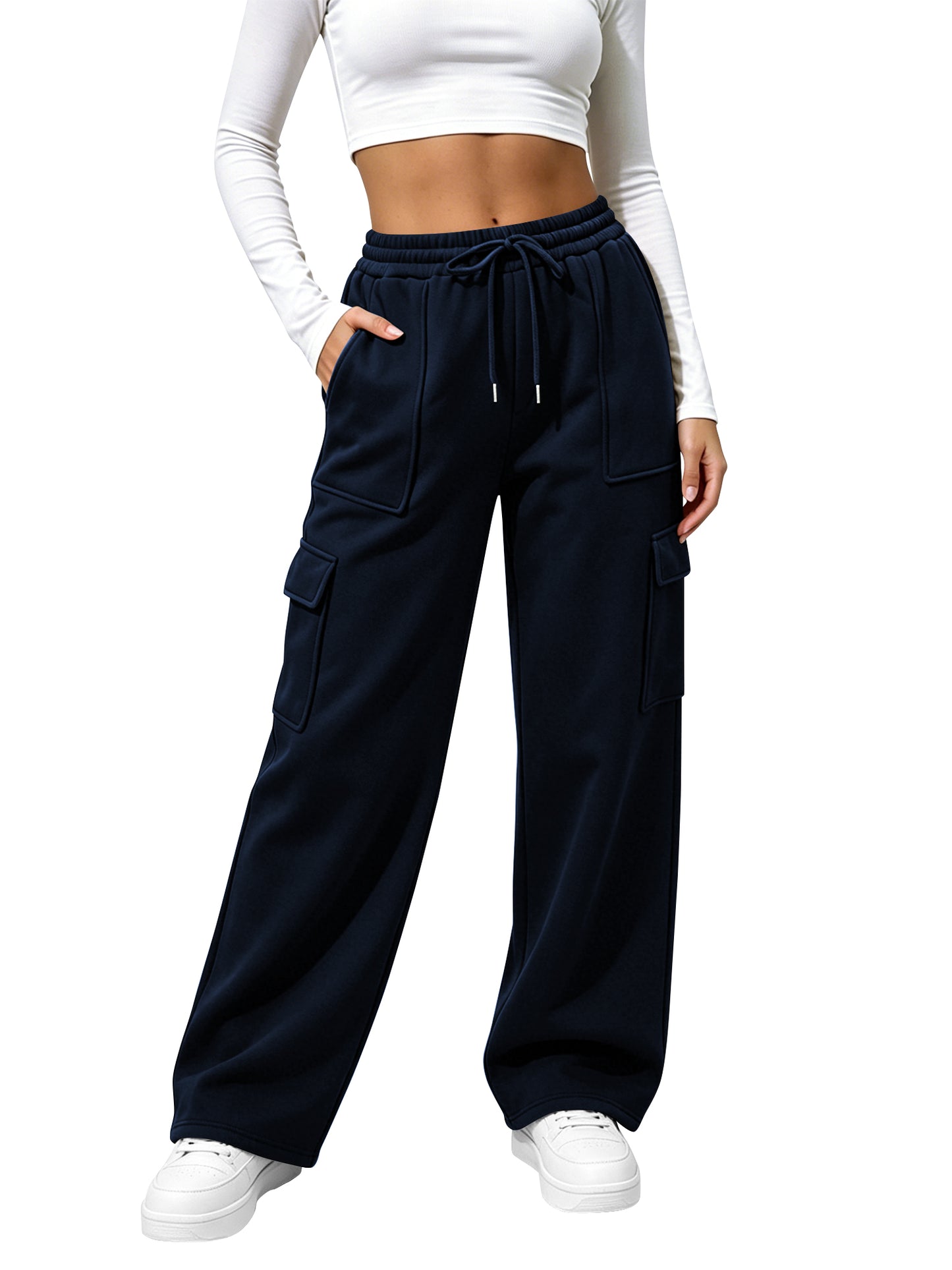 TEMOFON Womens Cargo Sweatpants Baggy High Waisted Joggers Sweat Pants Athletic Pants with Pockets Casual Workout Pants