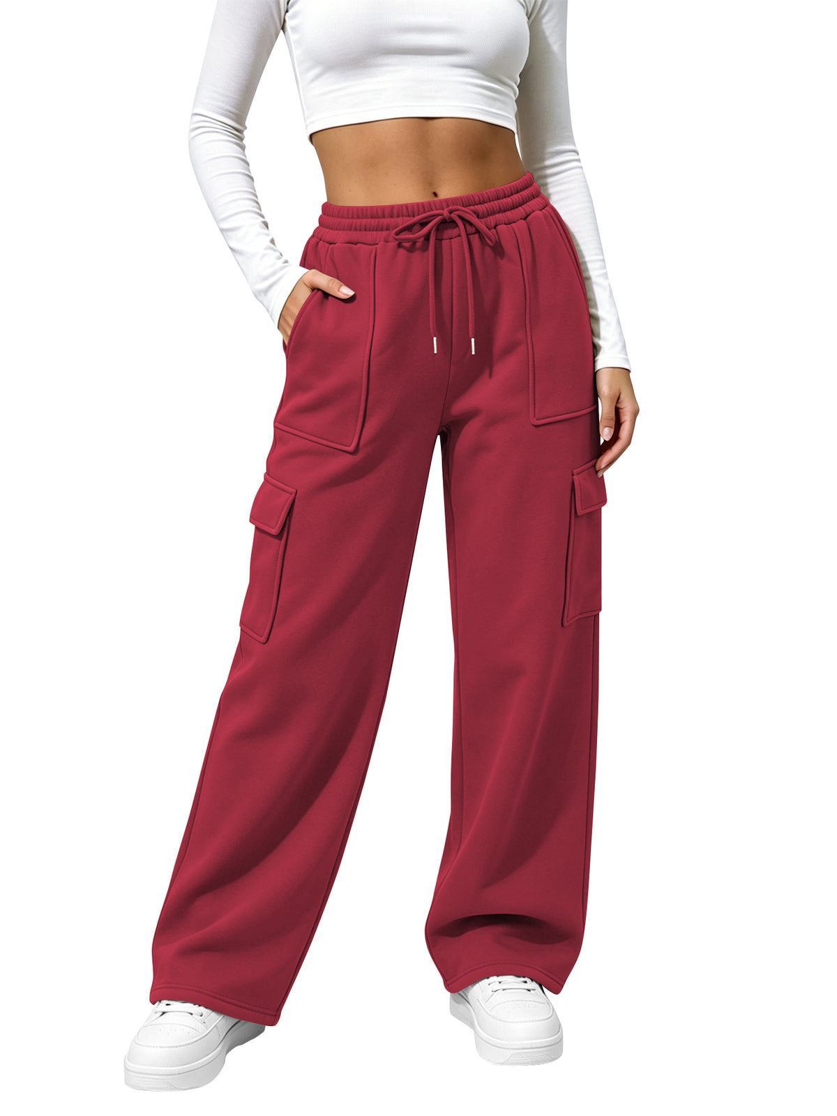 TEMOFON Womens Cargo Sweatpants Baggy High Waisted Joggers Sweat Pants Athletic Pants with Pockets Casual Workout Pants