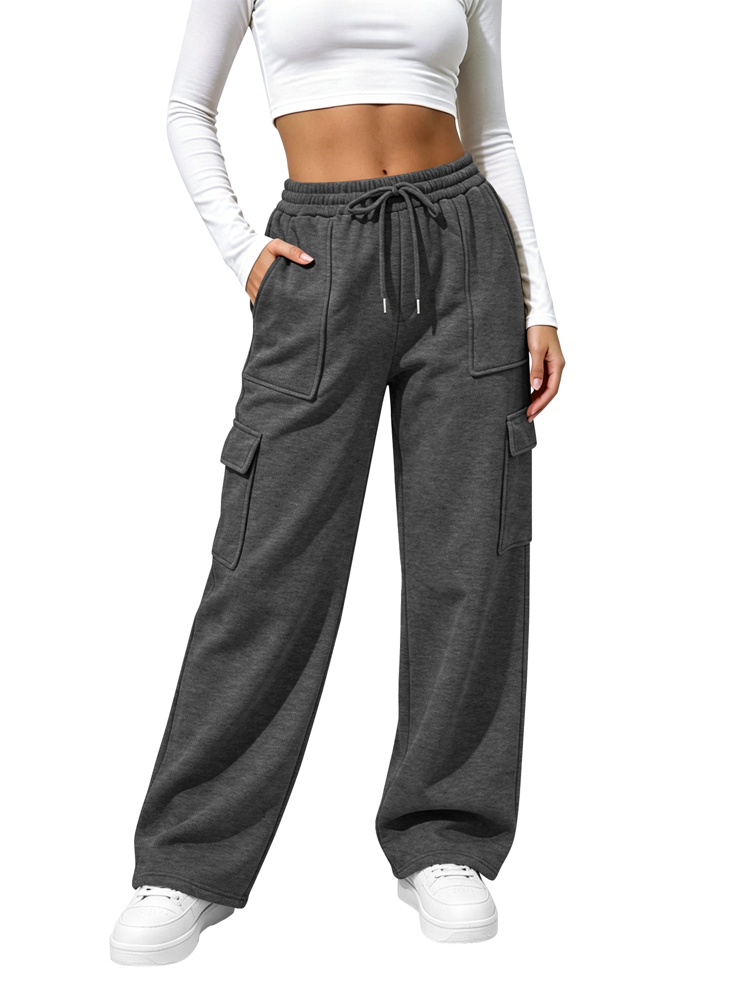 TEMOFON Womens Cargo Sweatpants Baggy High Waisted Joggers Sweat Pants Athletic Pants with Pockets Casual Workout Pants