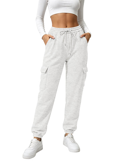 TEMOFON Sweatpants for Women Cargo Drawstring Joggers with Pockets Elastic Waistband Comfy Fall Pants Winter Clothes Fleece Lined Thermal Athletic Trousers