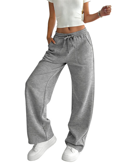 TEMOFON Sweatpants for Women Loose Fit Casual Comfy Lounge High Waist Drawstring Elastic Sweatpants Flowy Palazzo Pants with Pocket