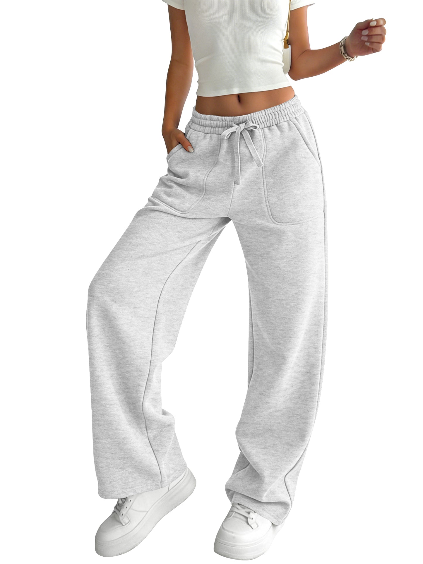 TEMOFON Sweatpants for Women Loose Fit Casual Comfy Lounge High Waist Drawstring Elastic Sweatpants Flowy Palazzo Pants with Pocket