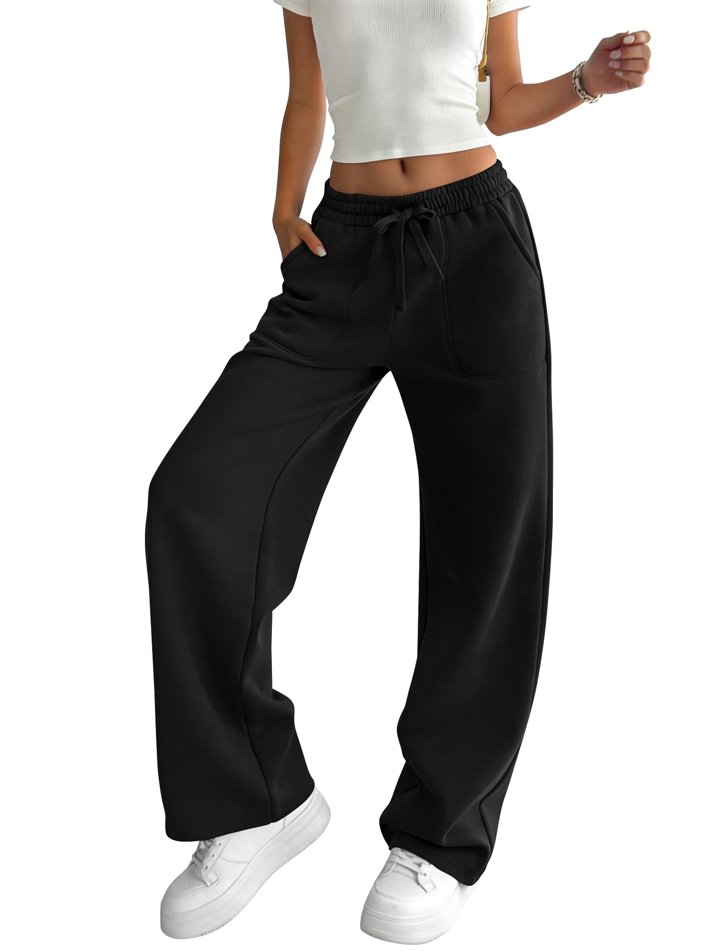 TEMOFON Sweatpants for Women Loose Fit Casual Comfy Lounge High Waist Drawstring Elastic Sweatpants Flowy Palazzo Pants with Pocket