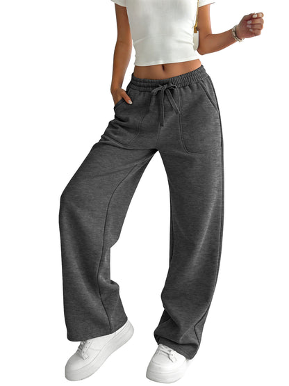 TEMOFON Sweatpants for Women Loose Fit Casual Comfy Lounge High Waist Drawstring Elastic Sweatpants Flowy Palazzo Pants with Pocket