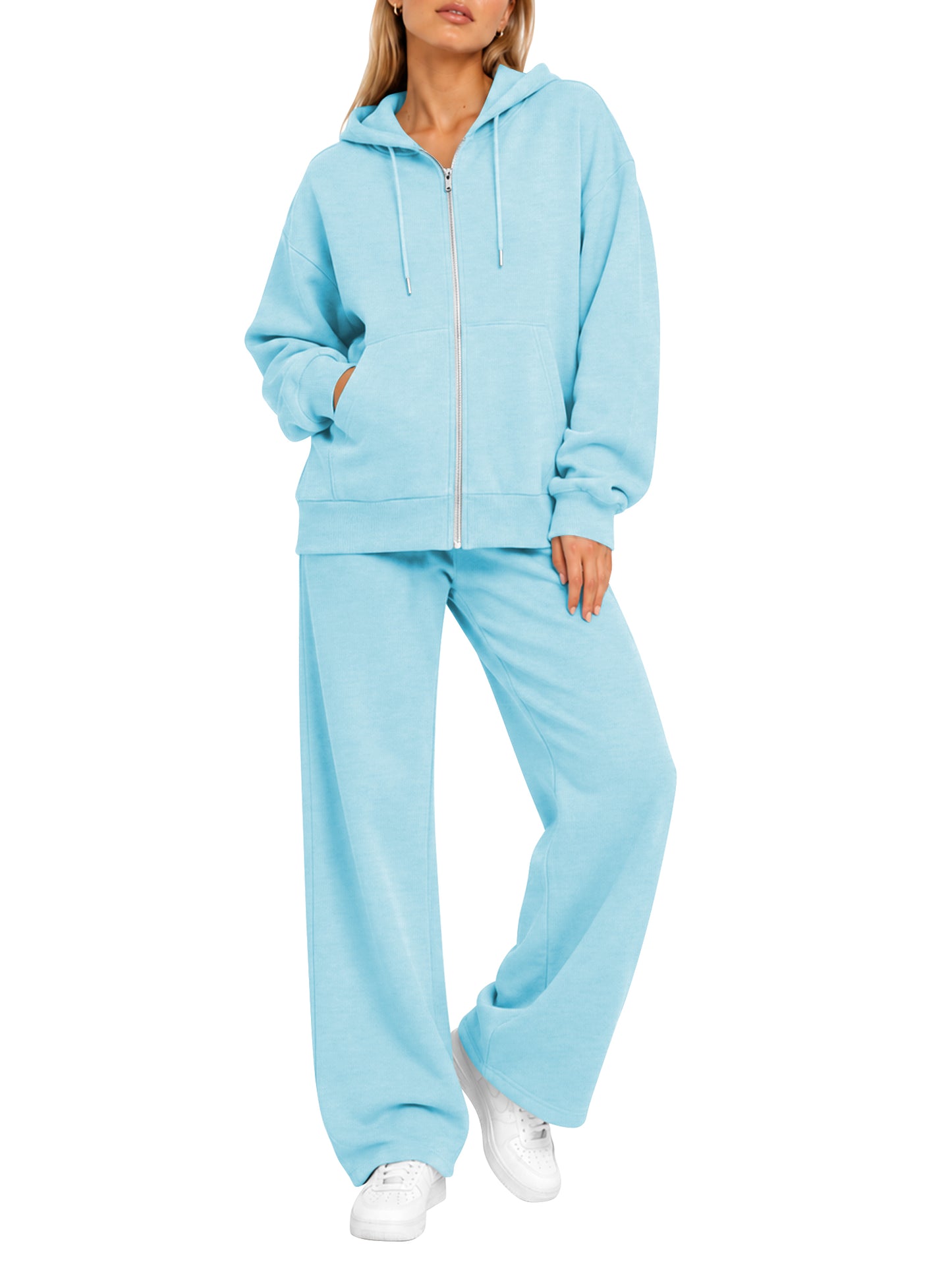 TEMOFON Lounge Sets for Women Sweatsuits 2pcs Sweatpants with Pockets Coat Outwear 2 Piece outfit Hoodies Sweatshirts Winter Clothes Fleece Lined