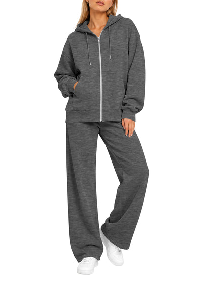 TEMOFON Lounge Sets for Women Sweatsuits 2pcs Sweatpants with Pockets Coat Outwear 2 Piece outfit Hoodies Sweatshirts Winter Clothes Fleece Lined