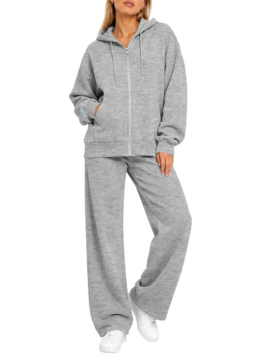 TEMOFON Lounge Sets for Women Sweatsuits 2pcs Sweatpants with Pockets Coat Outwear 2 Piece outfit Hoodies Sweatshirts Winter Clothes Fleece Lined