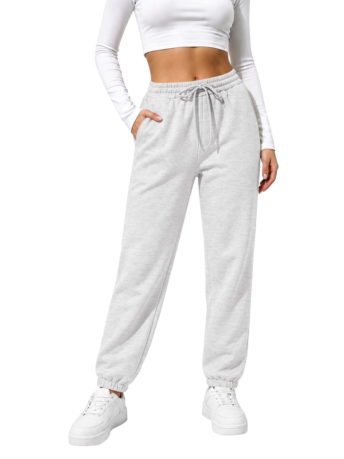 TEMOFON Women's Fleece Sweatpants Cuffed Jogger Soft Lounge Pants with Pockets Adjustable Drawstring for Casual Workout Running
