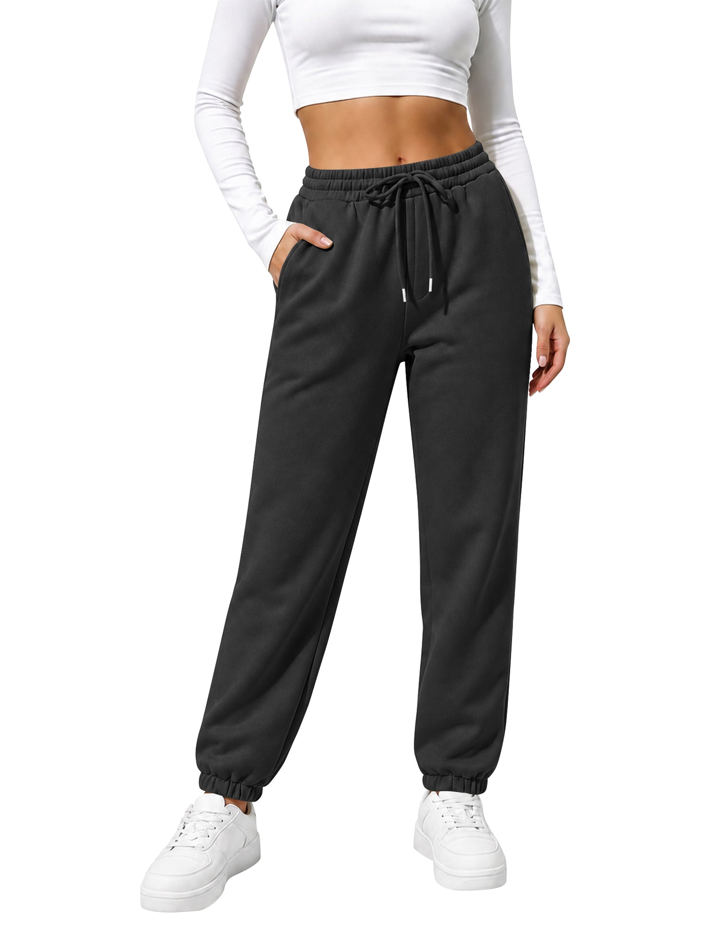 TEMOFON Women's Fleece Sweatpants Cuffed Jogger Soft Lounge Pants with Pockets Adjustable Drawstring for Casual Workout Running