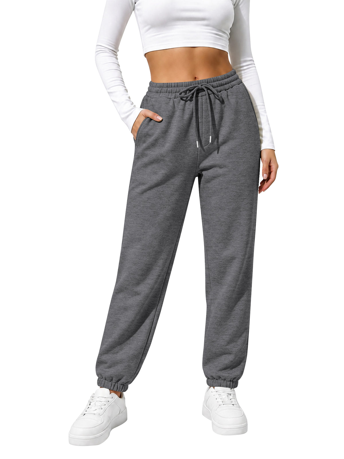 TEMOFON Women's Fleece Sweatpants Cuffed Jogger Soft Lounge Pants with Pockets Adjustable Drawstring for Casual Workout Running