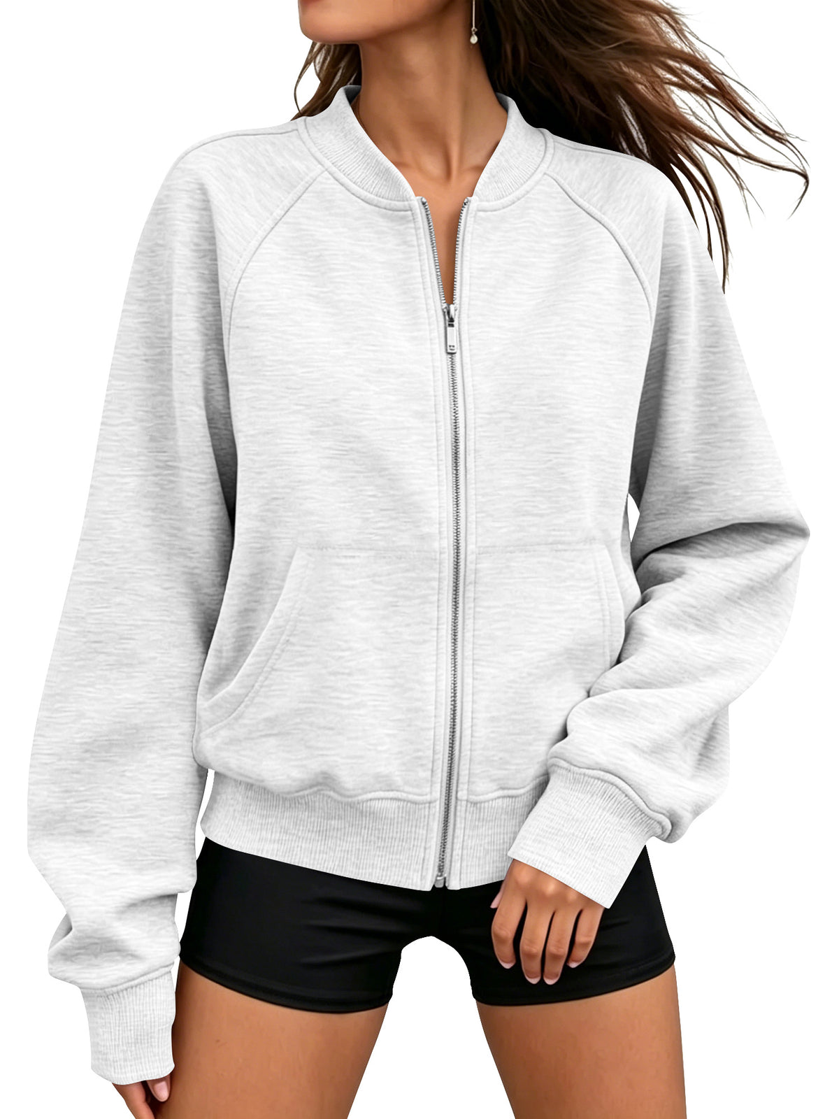 TEMOFON Jackets for Women Fleece Zip Up Jacket Womens Long Sleeve Mock Neck Jackets Warm Everyday Loose Fit Sweatshirt