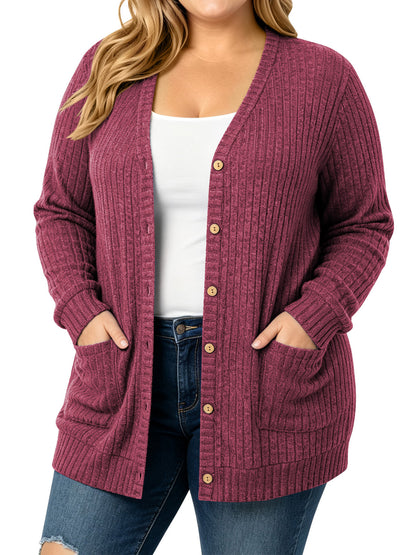 TEMOFON Cardigan Sweaters for Women Plus Size Black Womens Cardigan Long Sleeve Buttons Down with Pocket Lightweight Outerwear Fall Winter Clothes