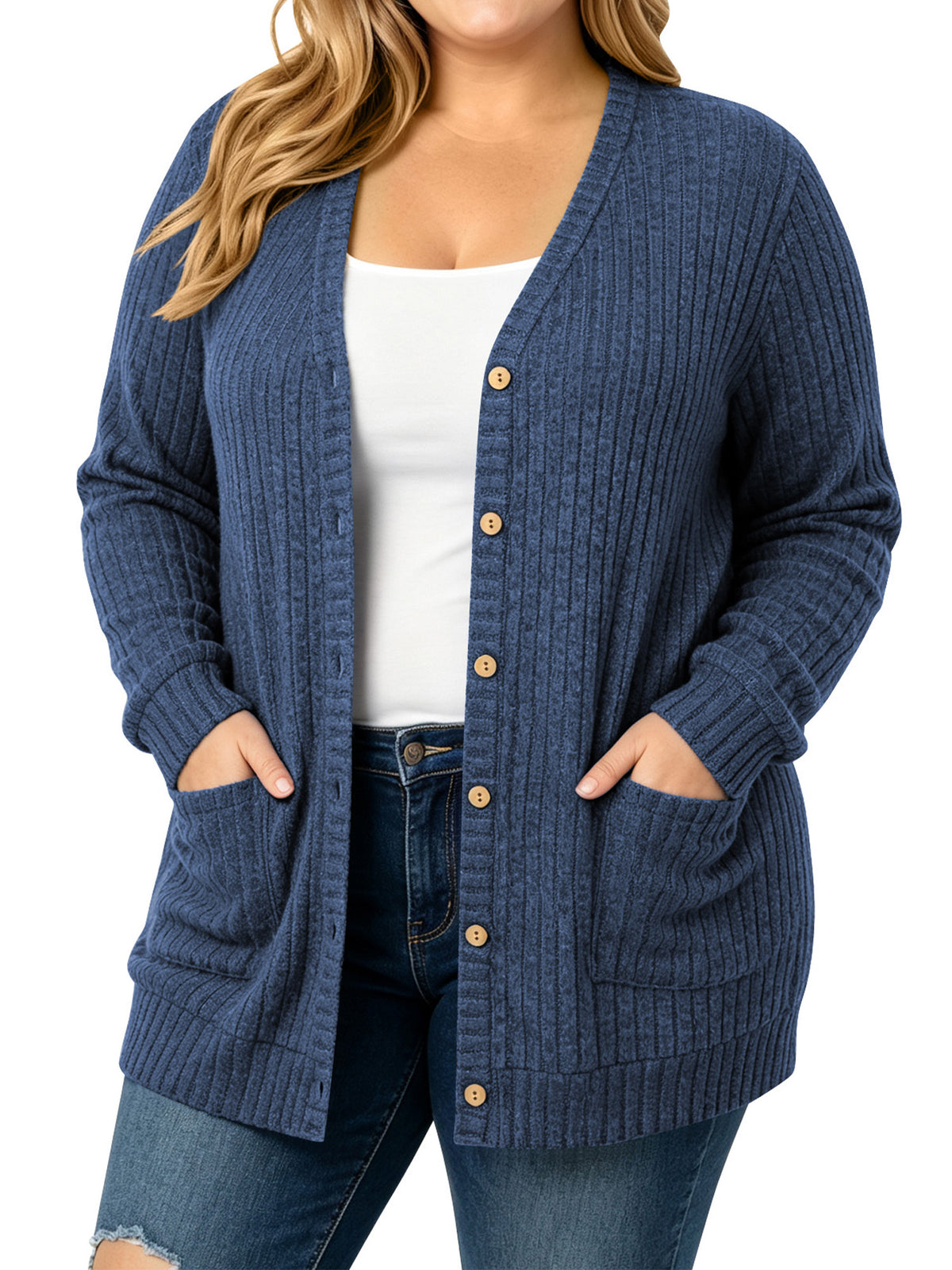 TEMOFON Cardigan Sweaters for Women Plus Size Black Womens Cardigan Long Sleeve Buttons Down with Pocket Lightweight Outerwear Fall Winter Clothes