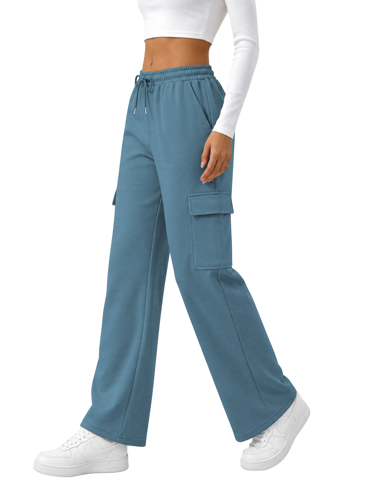 TEMOFON Sweatpants for Women Cargo Wide Leg Pants with Pockets Elastic Waistband Comfy Pants Drawstring Baggy Fall Clothes
