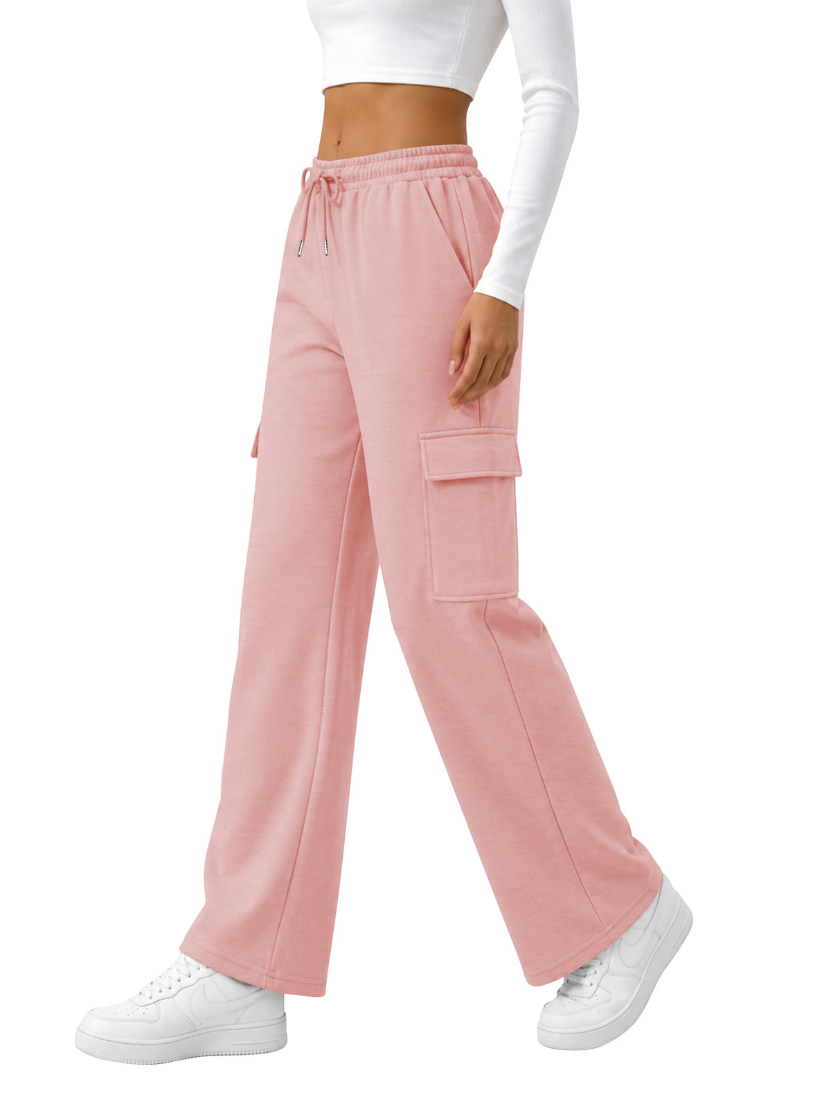 TEMOFON Sweatpants for Women Cargo Wide Leg Pants with Pockets Elastic Waistband Comfy Pants Drawstring Baggy Fall Clothes