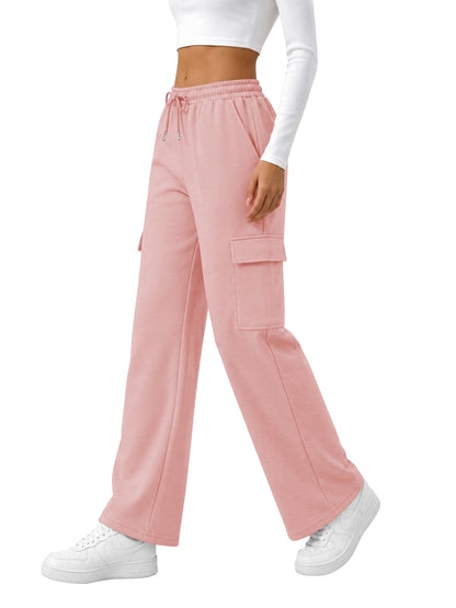 TEMOFON Sweatpants for Women Cargo Wide Leg Pants with Pockets Elastic Waistband Comfy Pants Drawstring Baggy Fall Clothes