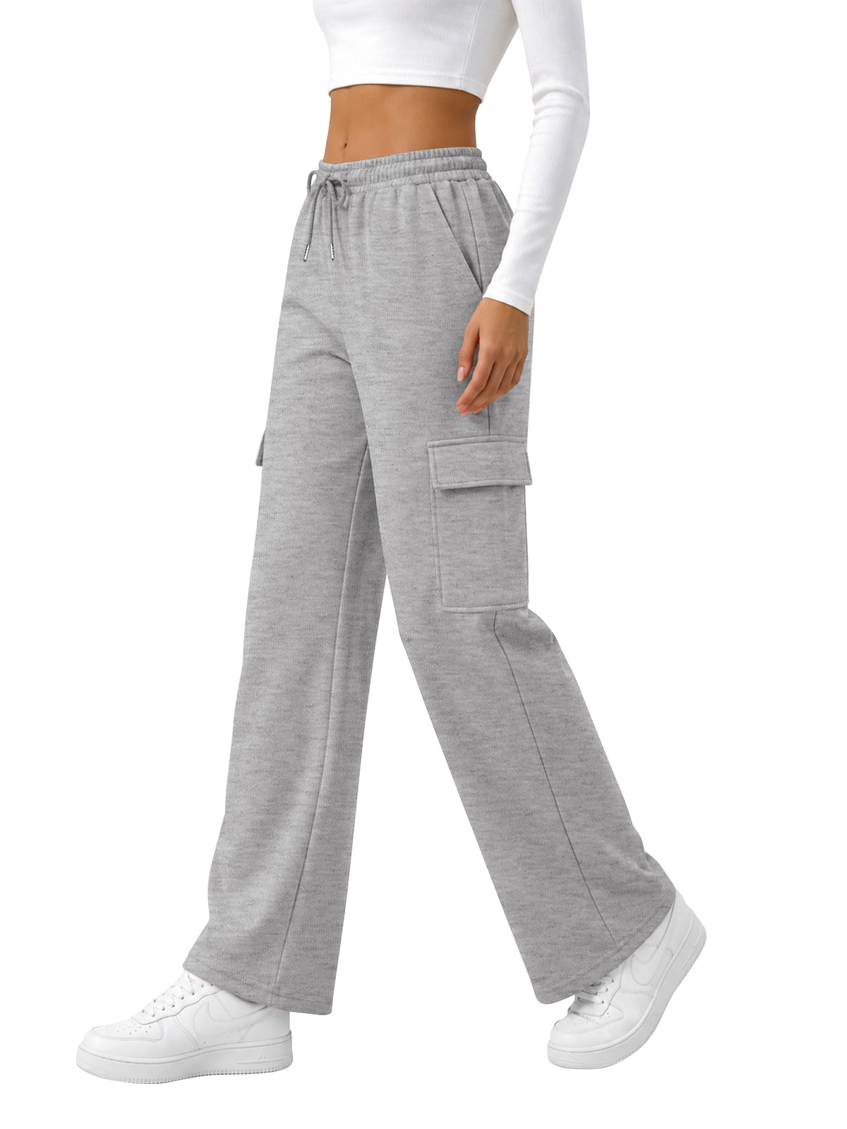 TEMOFON Sweatpants for Women Cargo Wide Leg Pants with Pockets Elastic Waistband Comfy Pants Drawstring Baggy Fall Clothes
