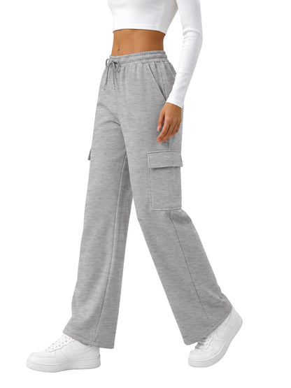 TEMOFON Sweatpants for Women Cargo Wide Leg Pants with Pockets Elastic Waistband Comfy Pants Drawstring Baggy Fall Clothes