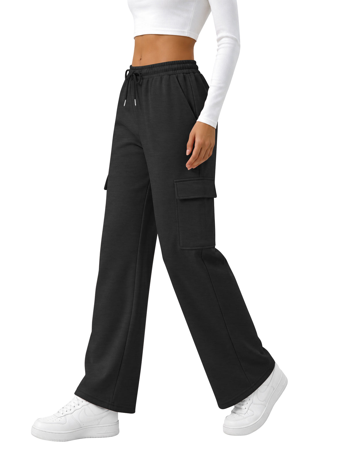 TEMOFON Sweatpants for Women Cargo Wide Leg Pants with Pockets Elastic Waistband Comfy Pants Drawstring Baggy Fall Clothes