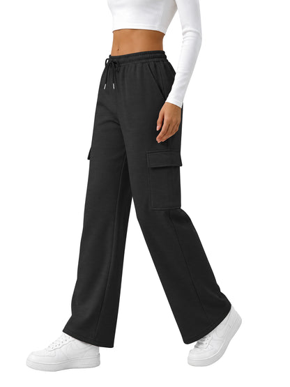 TEMOFON Sweatpants for Women Cargo Wide Leg Pants with Pockets Elastic Waistband Comfy Pants Drawstring Baggy Fall Clothes