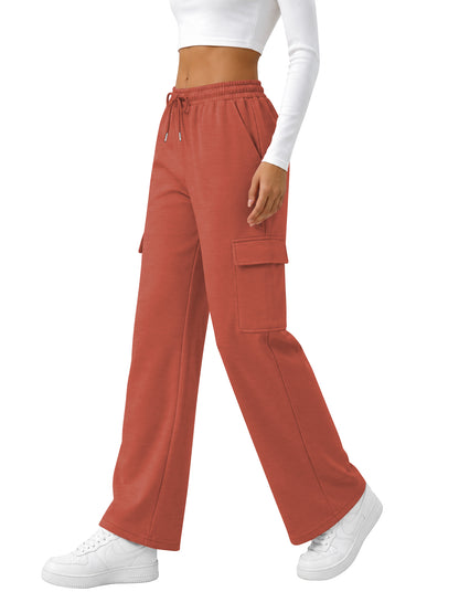 TEMOFON Sweatpants for Women Cargo Wide Leg Pants with Pockets Elastic Waistband Comfy Pants Drawstring Baggy Fall Clothes