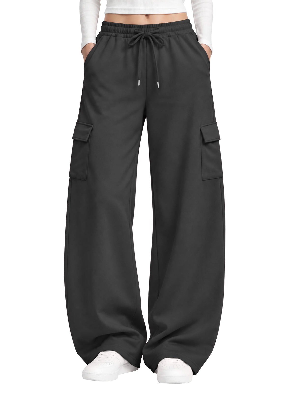 TEMOFON Womens Cargo Sweatpants Wide Leg Baggy Sweatpants Casual Drawstring Pants with Pockets Loose Lounge Pants