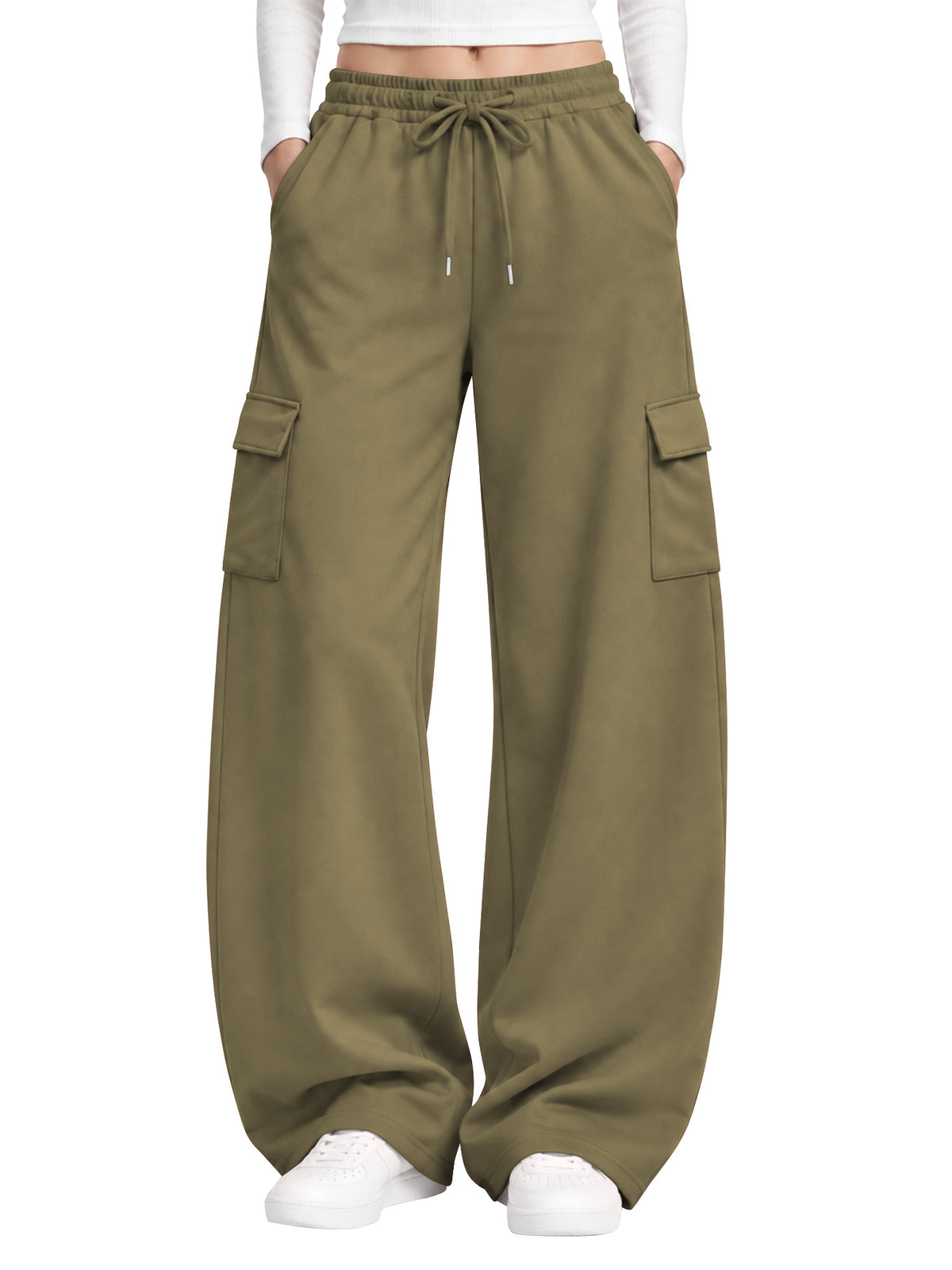 TEMOFON Womens Cargo Sweatpants Wide Leg Baggy Sweatpants Casual Drawstring Pants with Pockets Loose Lounge Pants