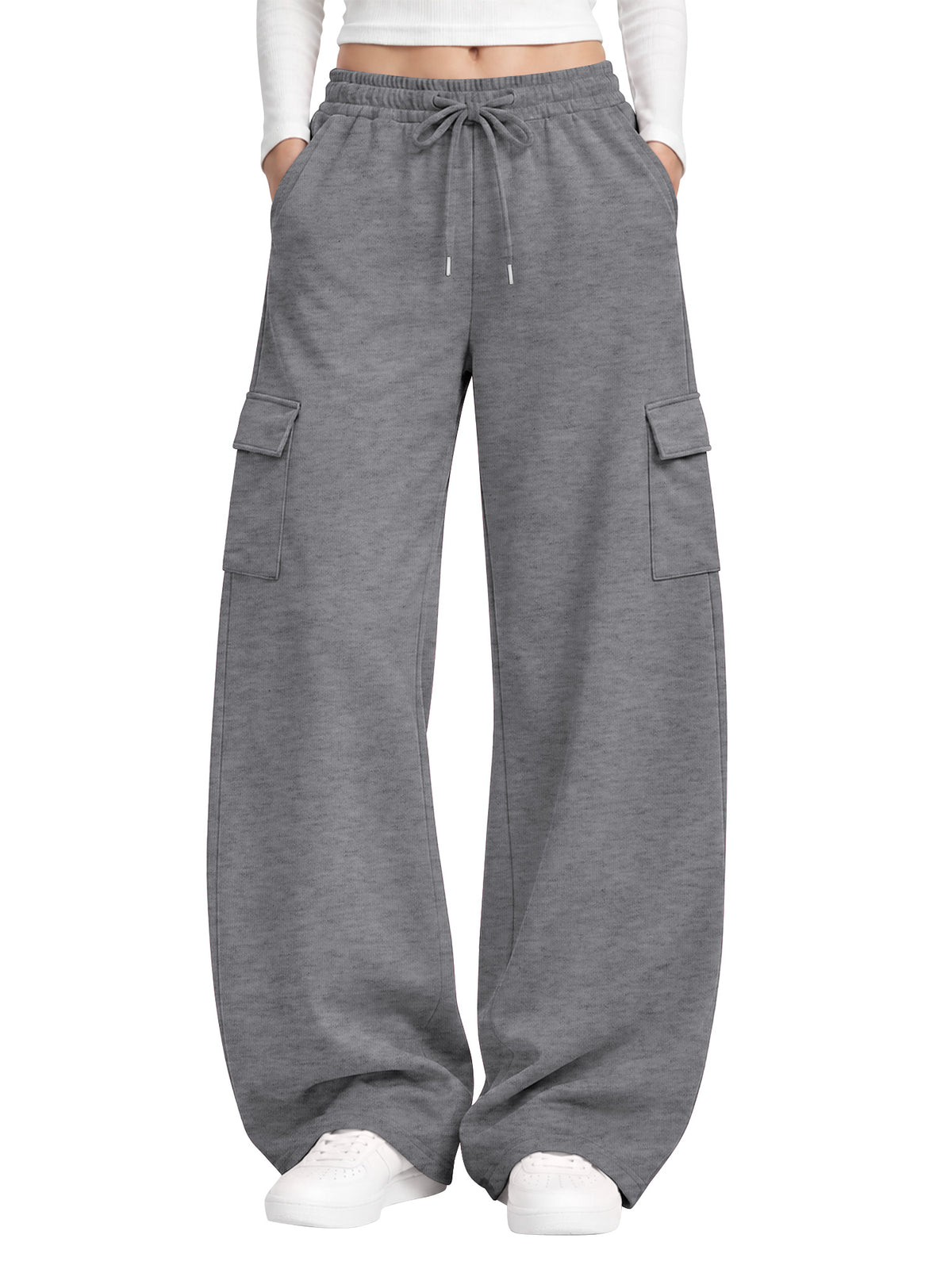 TEMOFON Womens Cargo Sweatpants Wide Leg Baggy Sweatpants Casual Drawstring Pants with Pockets Loose Lounge Pants