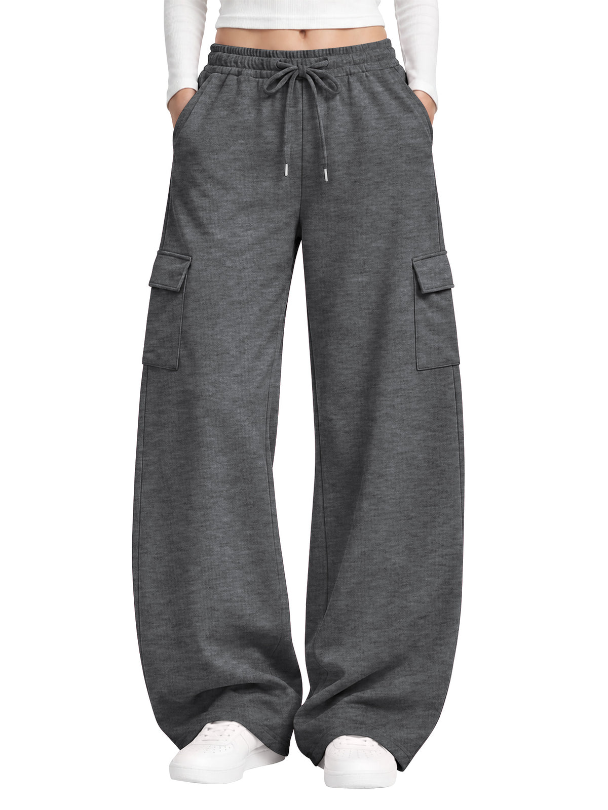 TEMOFON Womens Cargo Sweatpants Wide Leg Baggy Sweatpants Casual Drawstring Pants with Pockets Loose Lounge Pants